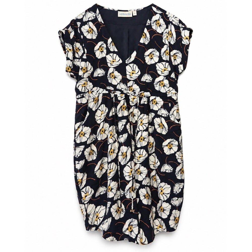 JoJo Maman Bebe Maternity Dress M Black White Floral V Neck 100% Viscose